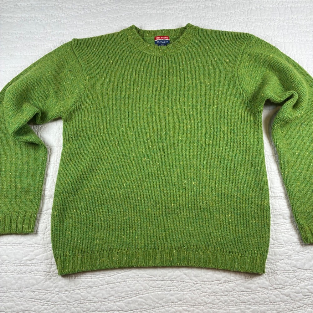 Vtg Free People Wool Blend Crewneck Sweater M Green 90's Pullover Quality Knit